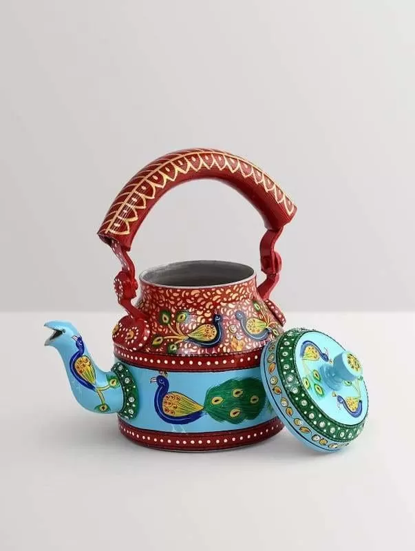 KAUSHALAM HAND PAINTED TEA KETTLE: NEW PEACOCK DANCE