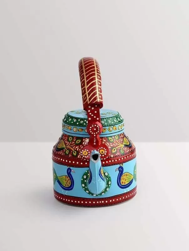 KAUSHALAM HAND PAINTED TEA KETTLE: NEW PEACOCK DANCE