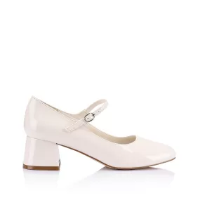 Kenna Mary Jane Block Heels - Bone White Patent