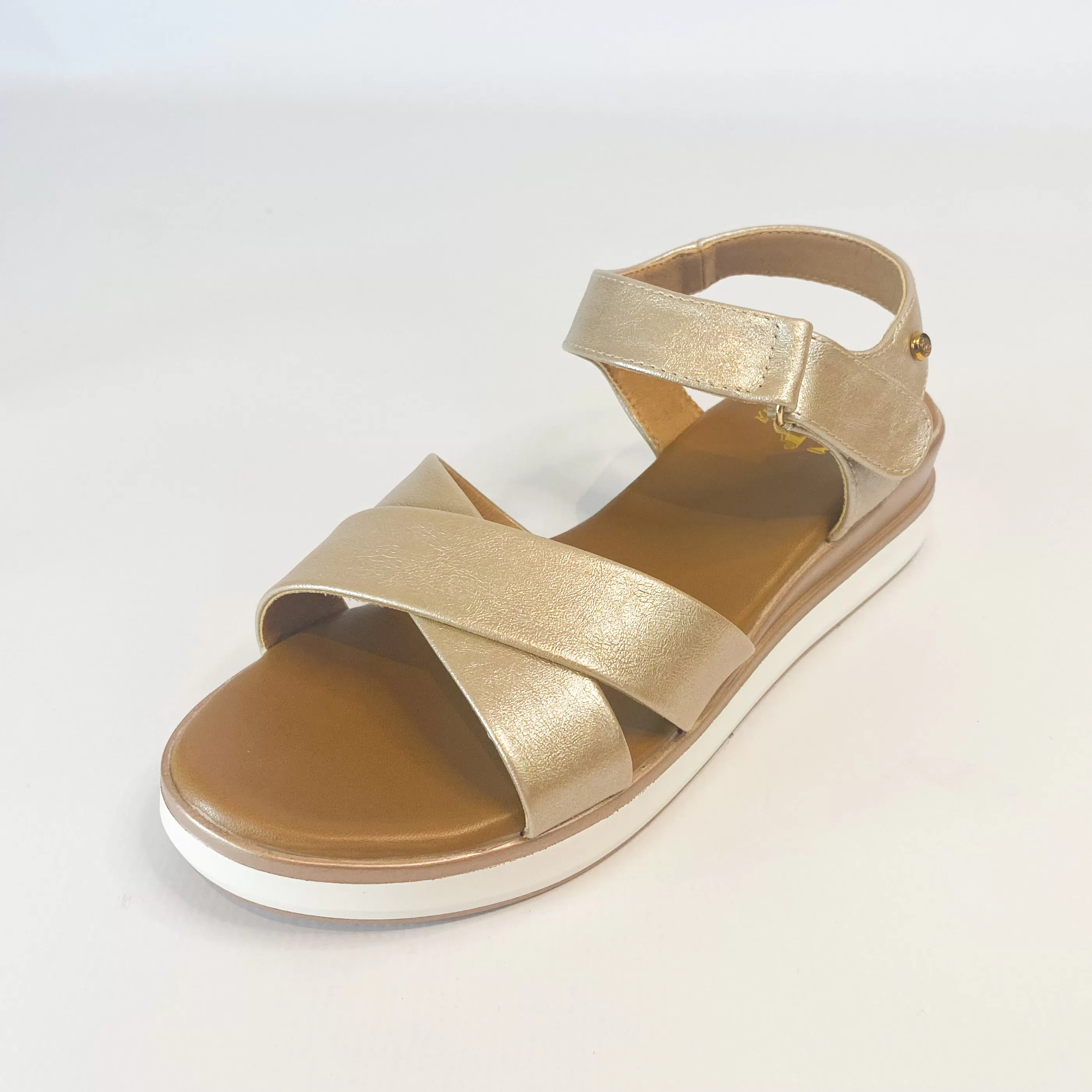 KG champagne crossover wedge sandal