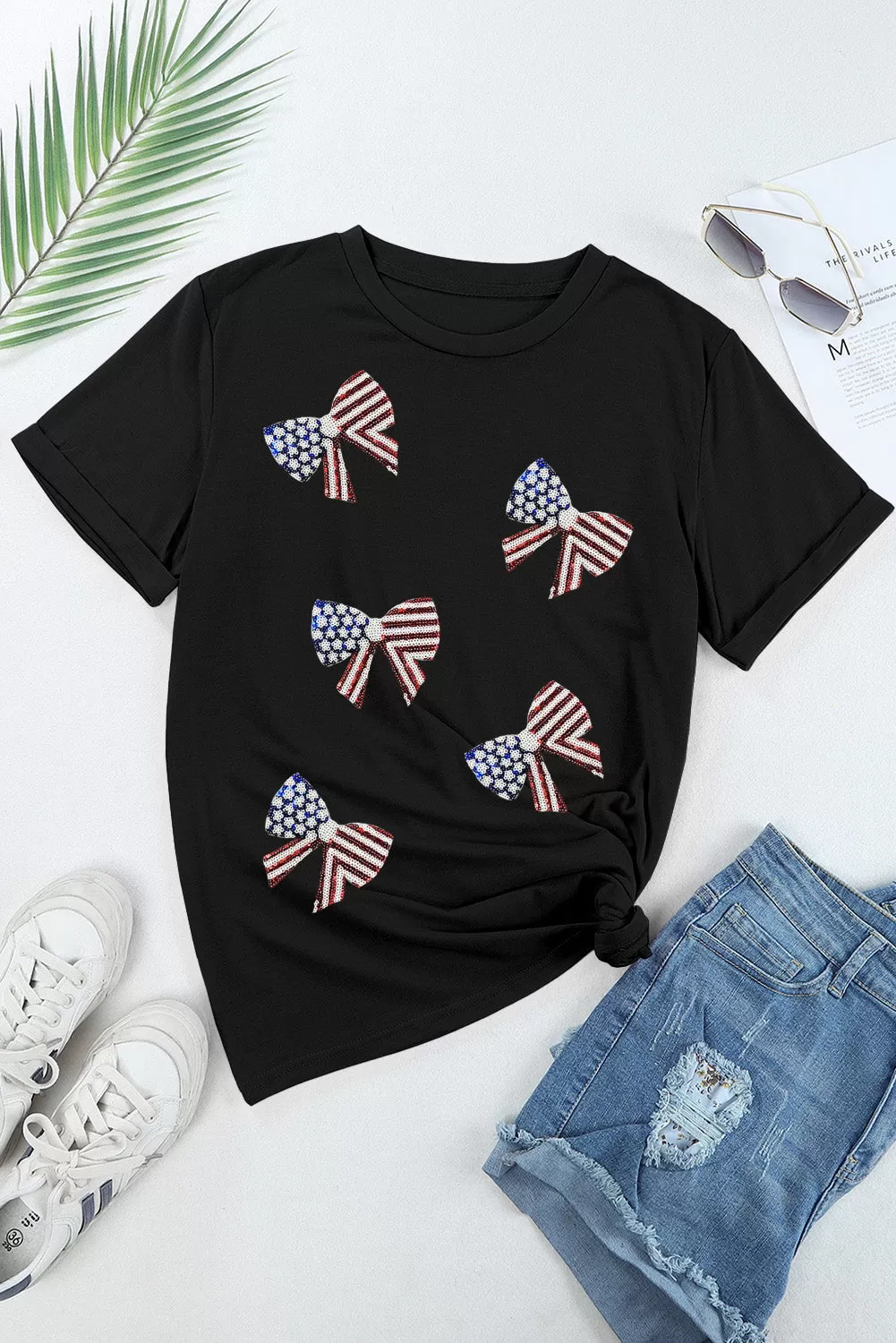 Kurzarm-T-Shirt mit Rundhalsausschnitt und US-Flagge