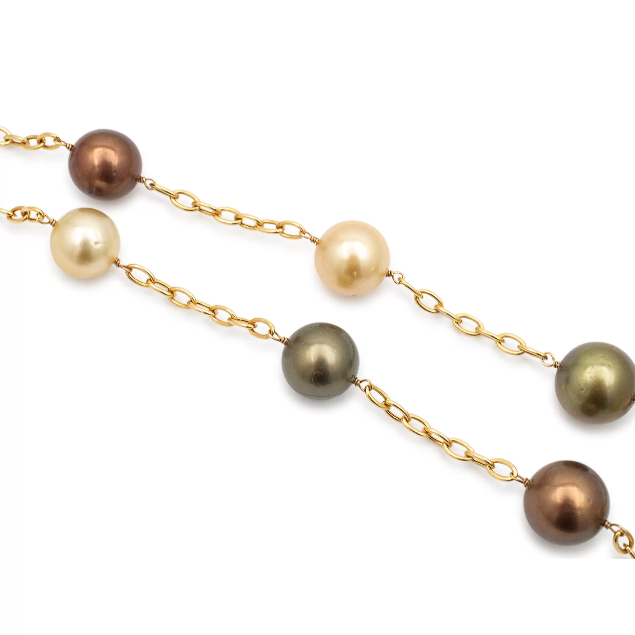 Ladies 14K Yellow Gold Multi Color Pearl Bead Chain Necklace