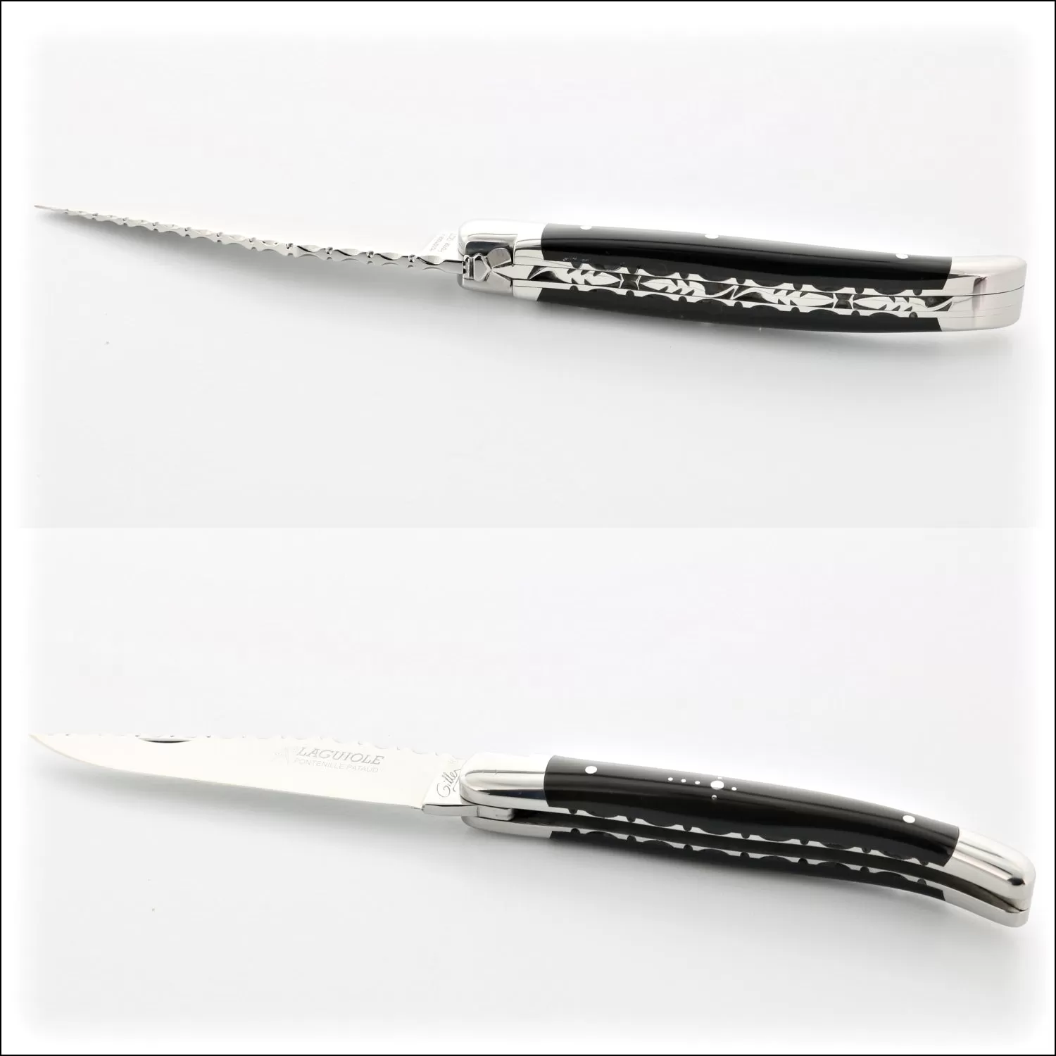 Laguiole Traditional Knife 11 cm Guilloche Black Horn Tip