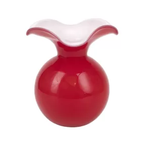 Large Hibiscus Glass Red Fluted Vase