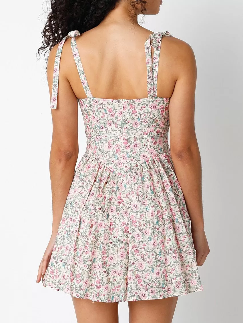 Lin Floral Shoulder Tie Dress