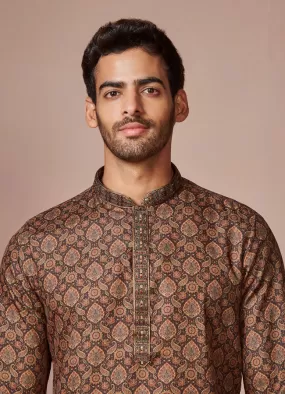 Manyawar Dark Brown Printed Kurta