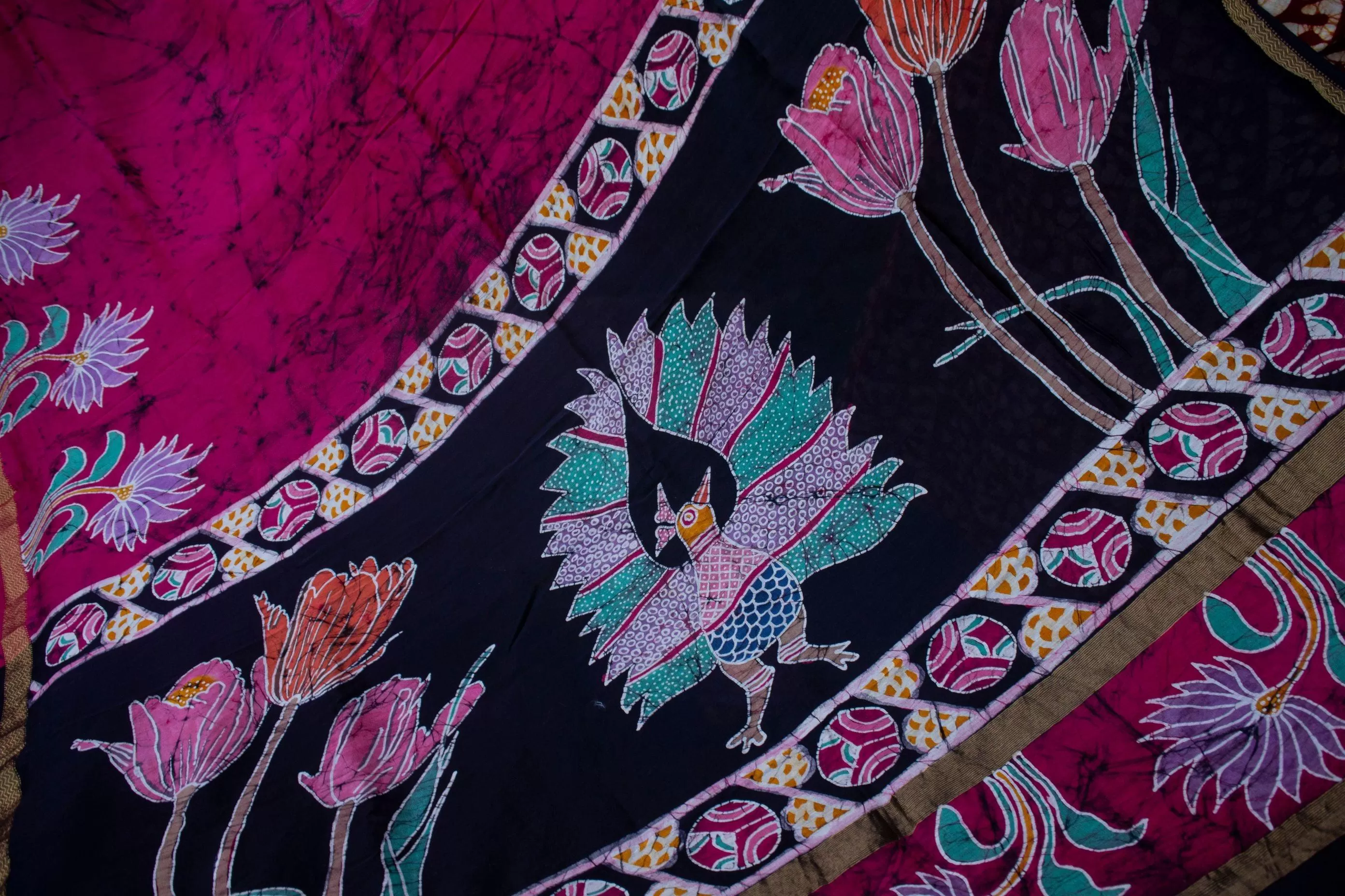 Mayura - Narmada Batik Maheswari saree