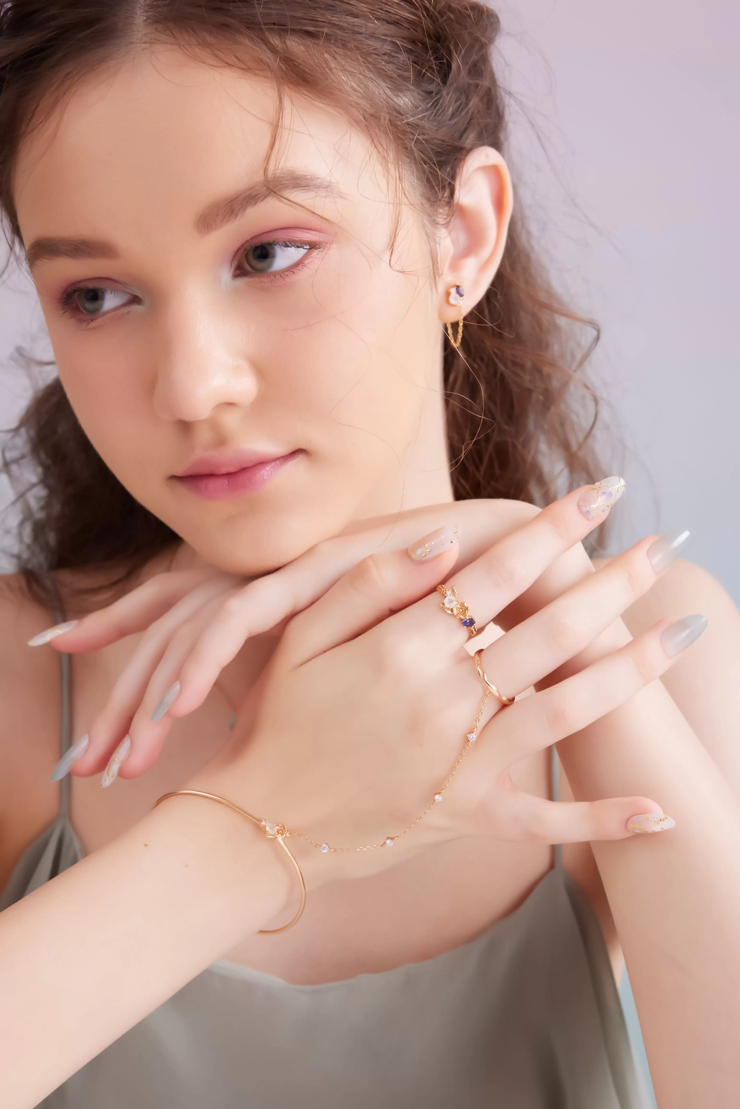 Moonstone Gold Adjustable Ring Bangle - Poppy