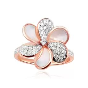 Mother of Pearl and Diamond Pave Flower Cocktail Ring