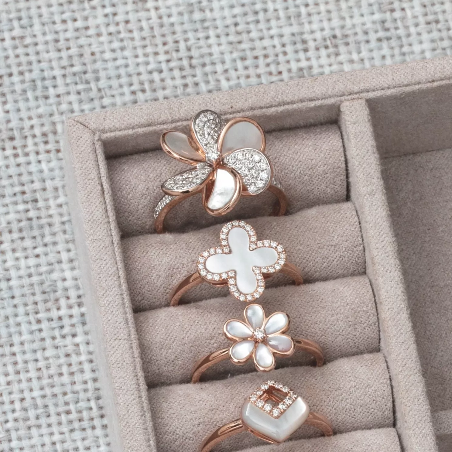 Mother of Pearl and Diamond Pave Flower Cocktail Ring