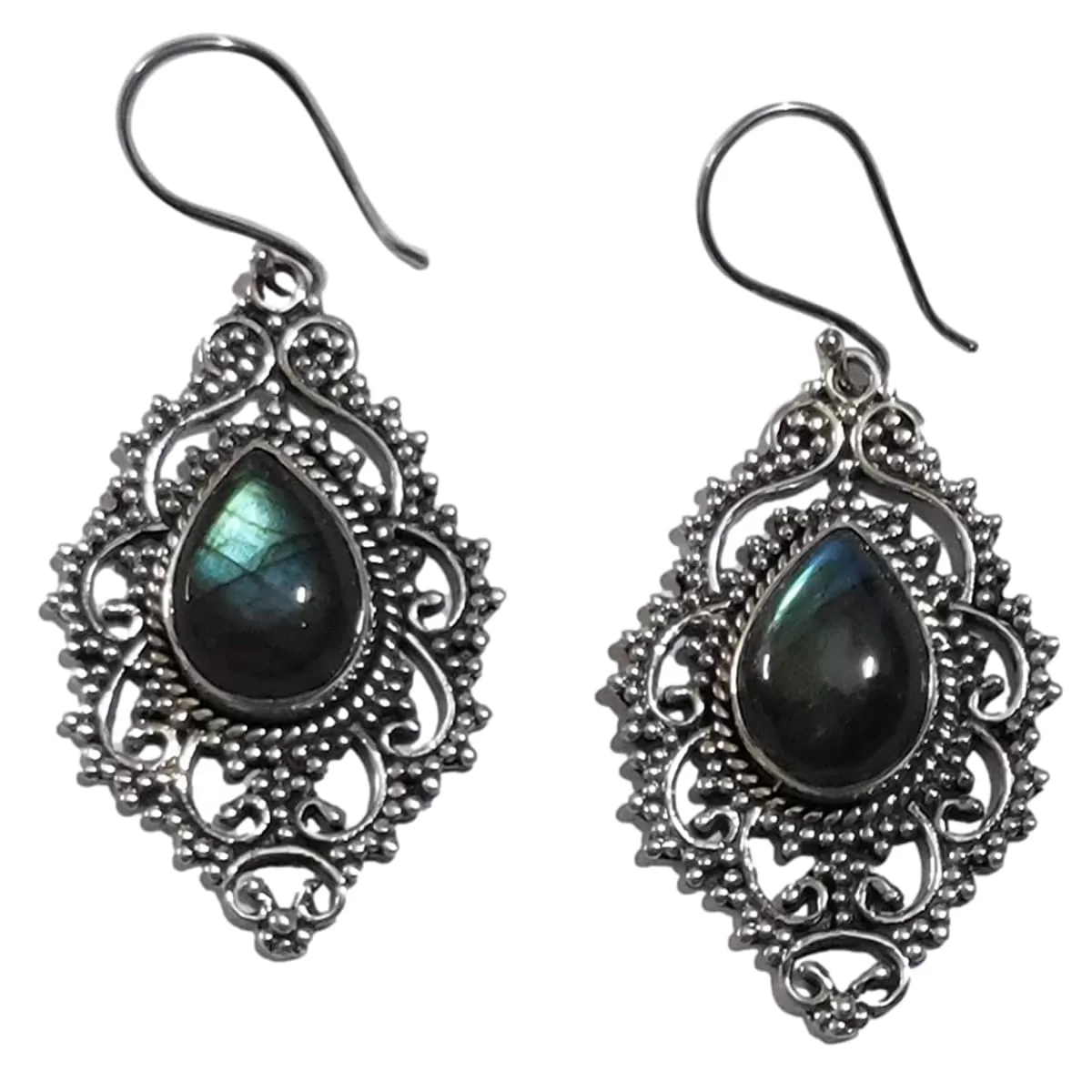 Navya Craft Labradorite Silver Earrings 925 Solid Sterling Silver Handmade Jewelry