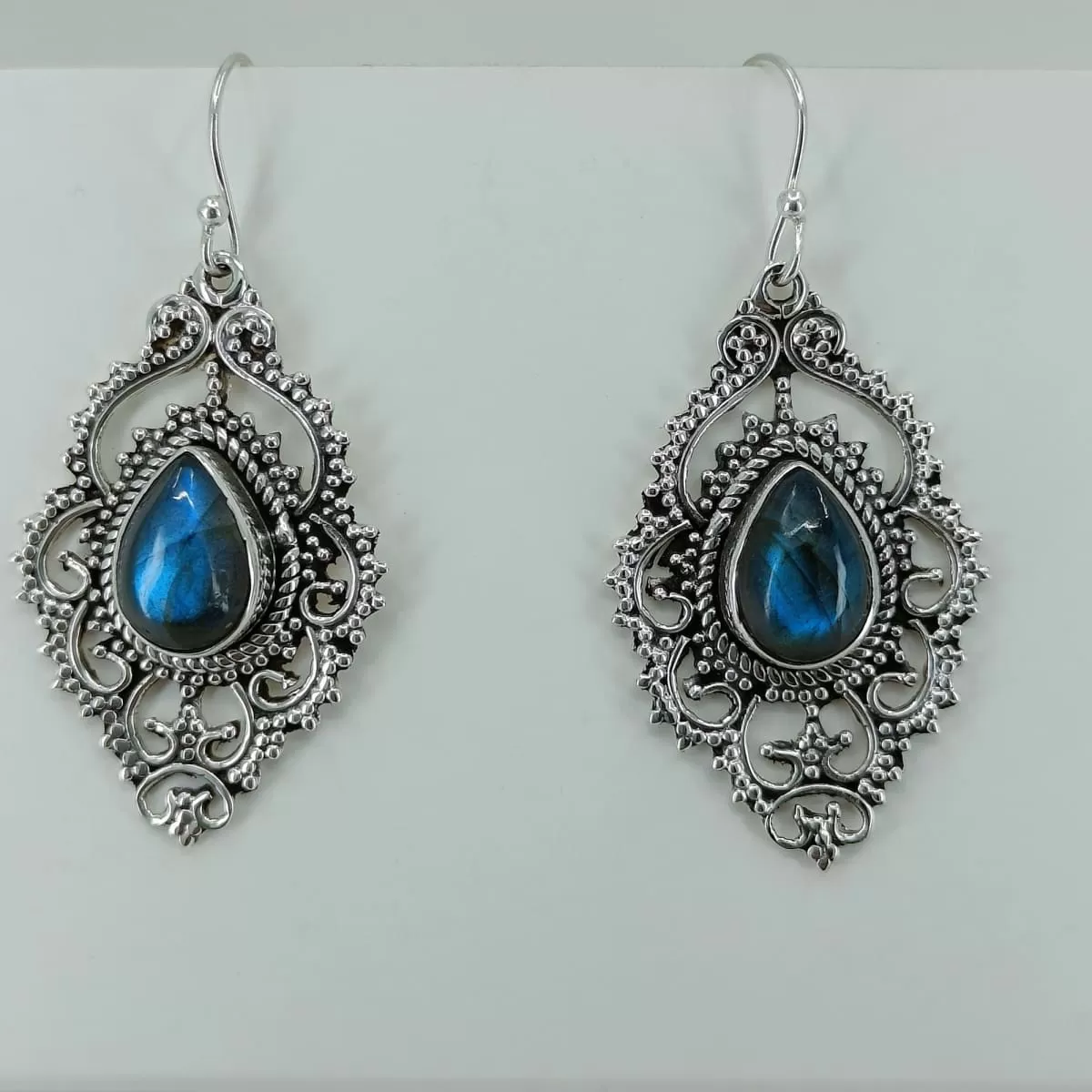 Navya Craft Labradorite Silver Earrings 925 Solid Sterling Silver Handmade Jewelry