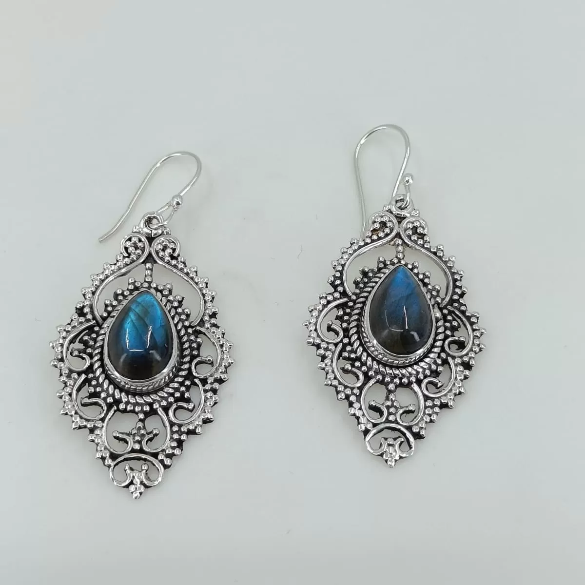 Navya Craft Labradorite Silver Earrings 925 Solid Sterling Silver Handmade Jewelry