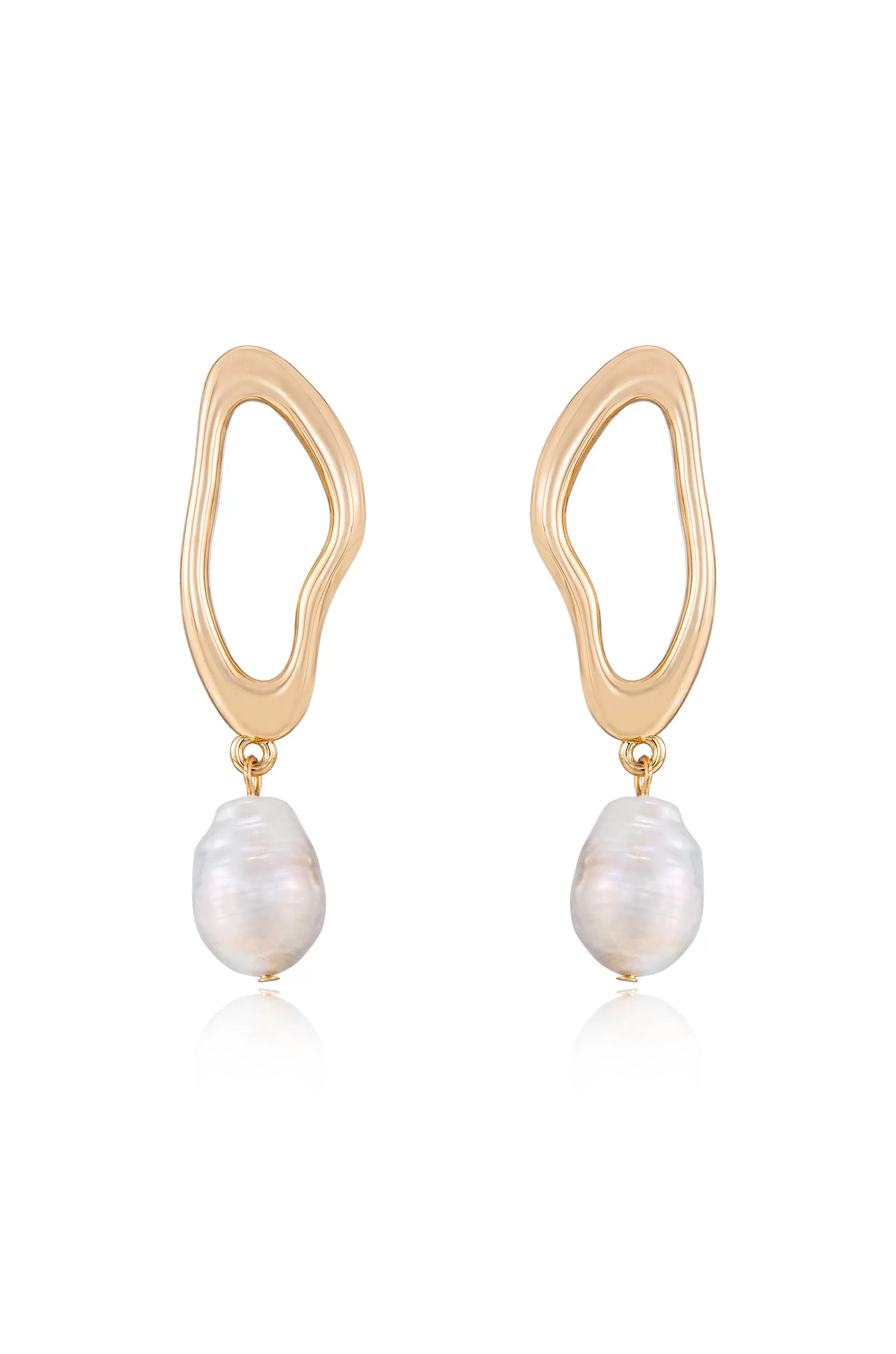 Open Circle Freshwater Pearl Dangle Earrings