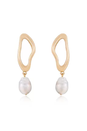 Open Circle Freshwater Pearl Dangle Earrings