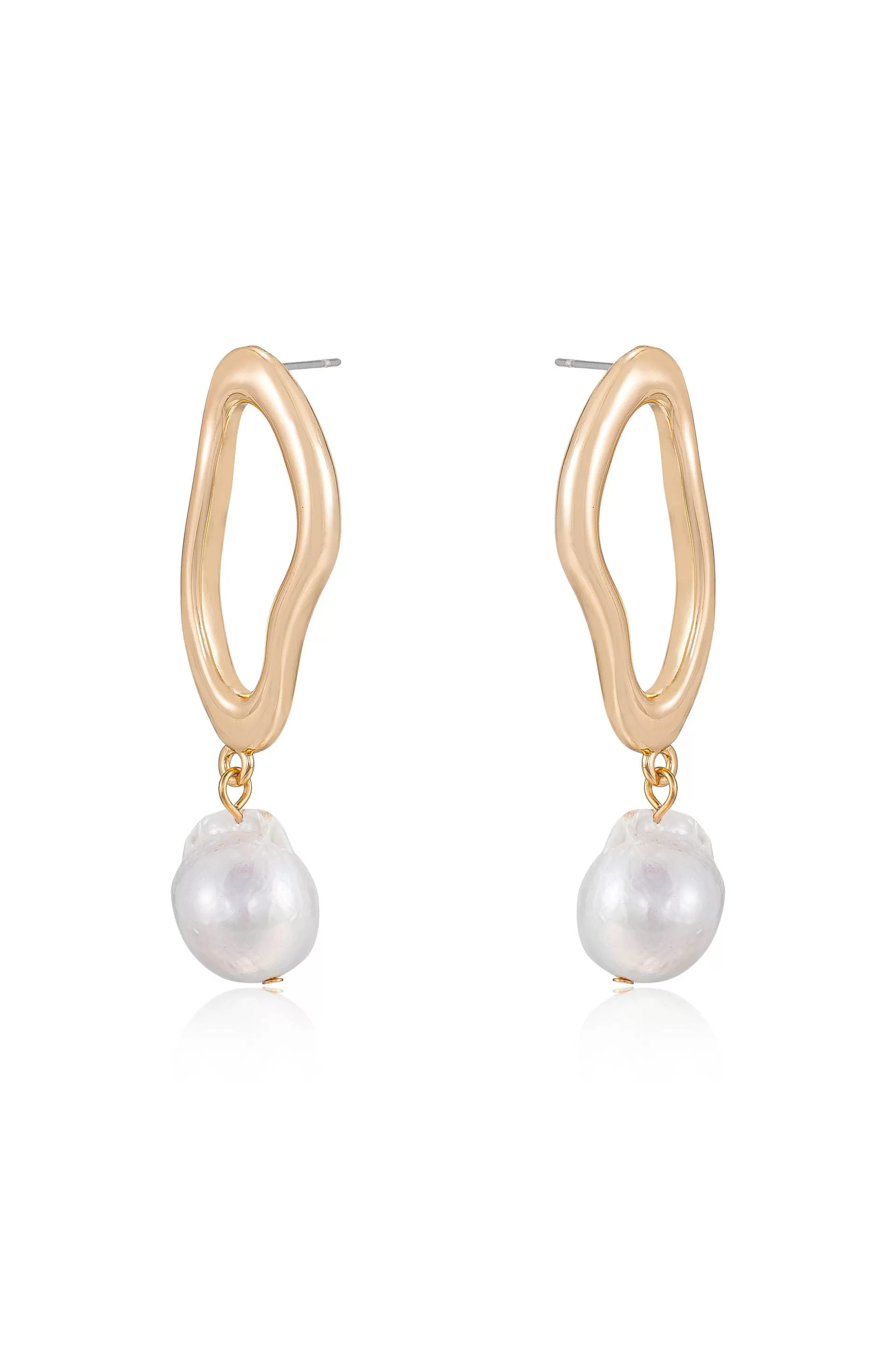 Open Circle Freshwater Pearl Dangle Earrings