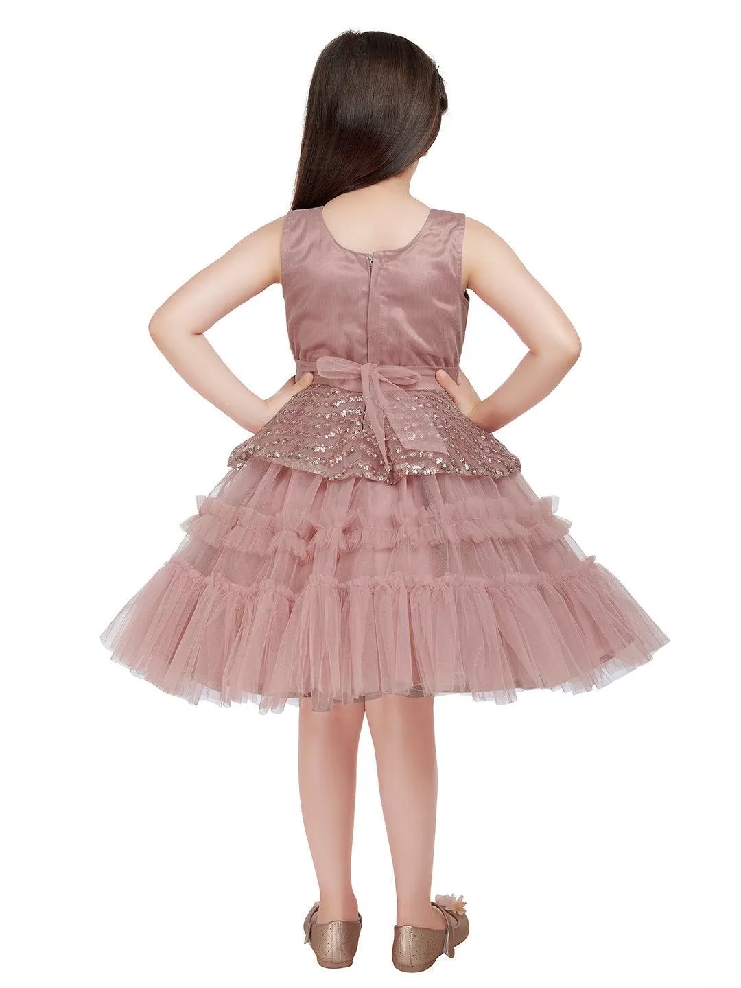 Orchid Coloured Imported Net Peplum Styled Party Wear Frock For Girls