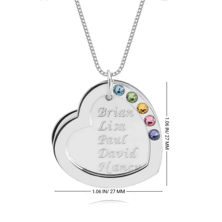 Personalized Mothers Heart Necklace with Birthstones