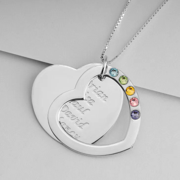 Personalized Mothers Heart Necklace with Birthstones