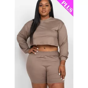 Plus Size Cozy Crop Top And Shorts Set