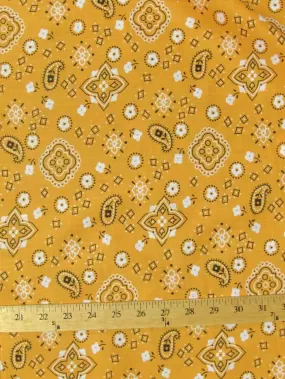 Poly Cotton Printed Fabric Paisley Bandana / Orange / Sold By The Yard