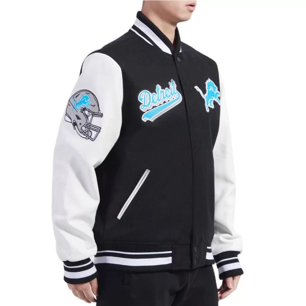 Pro Standard Detroit Lions Script Tail Rib Wool Varsity Jacket (Black/White)