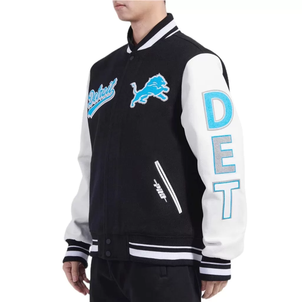 Pro Standard Detroit Lions Script Tail Rib Wool Varsity Jacket (Black/White)