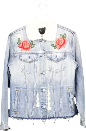 Rails Blue Ramsey Faux Fur Lined Embroidered Denim Jacket UK M