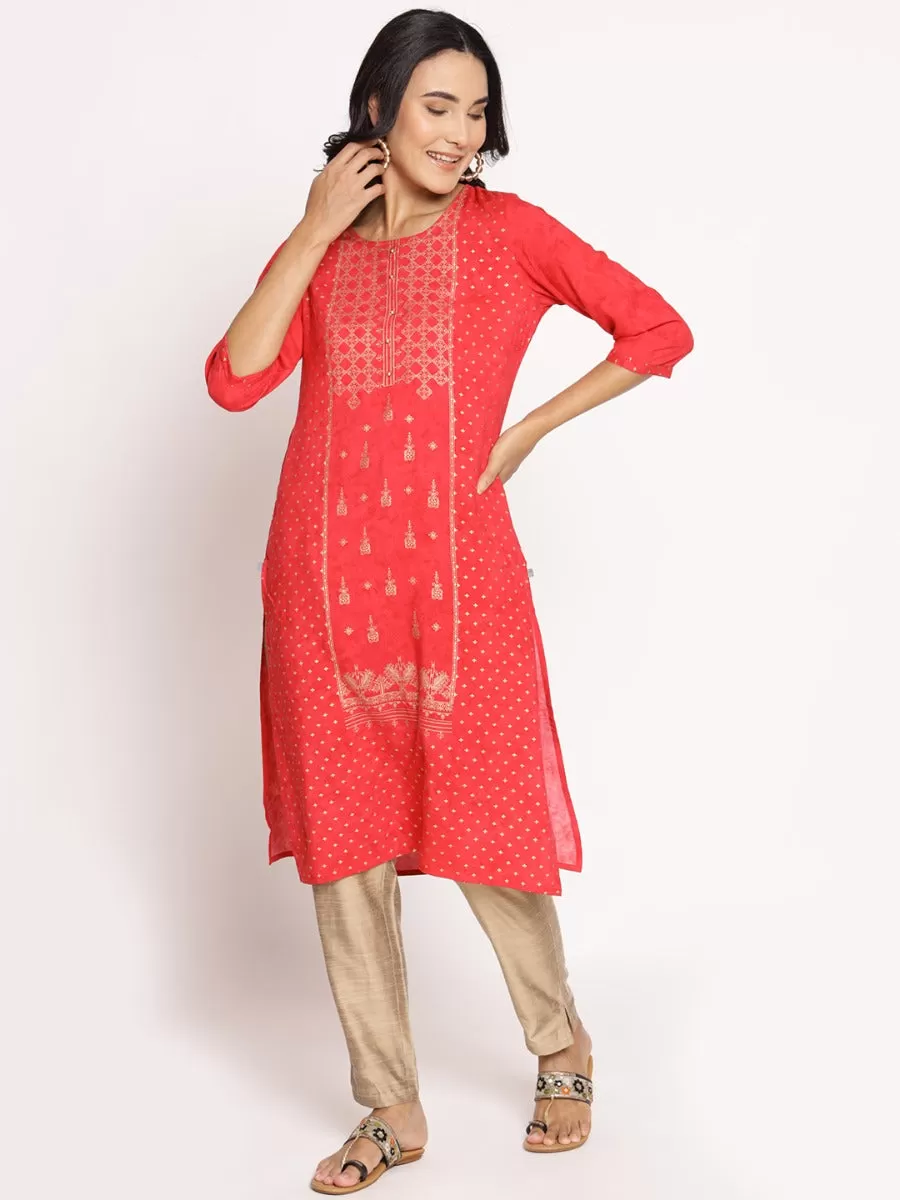 Red Ornamental Printed Kurta