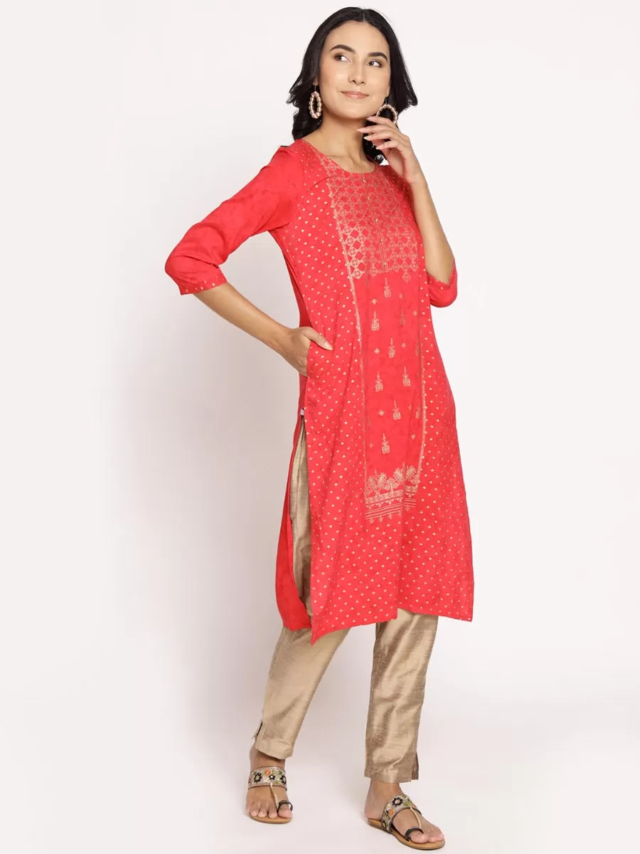 Red Ornamental Printed Kurta