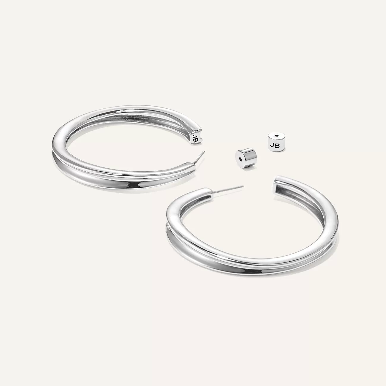 Rhodium Silver Slim Doune Hoop Earrings