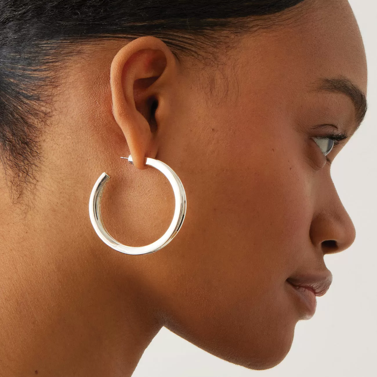 Rhodium Silver Slim Doune Hoop Earrings