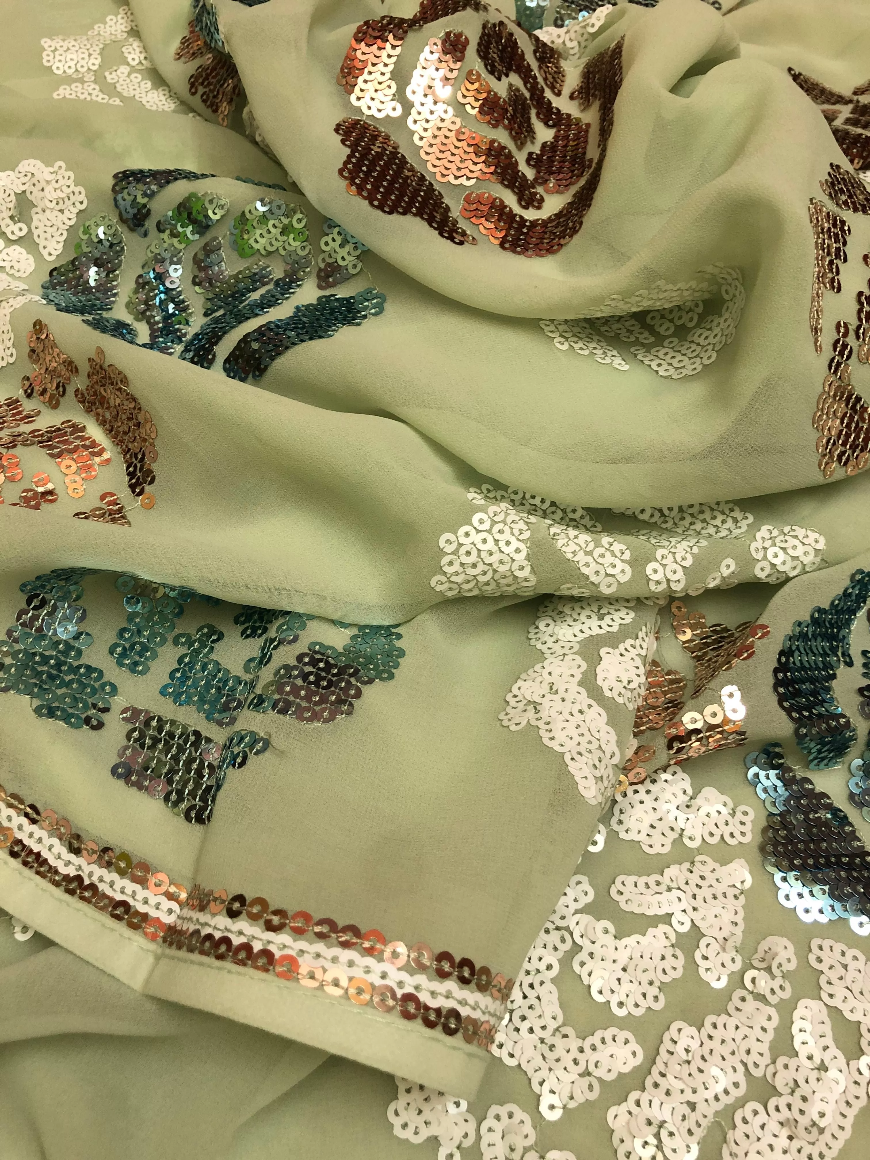 Sage Green Color Designer Georgette Saree with Sequin Work