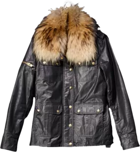 Sam New York Brown Waxed Jacket With Removable Faux Fur Lining And UK S