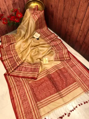 Sandalwood Color Pure Tussar Silk with Nakshi Border