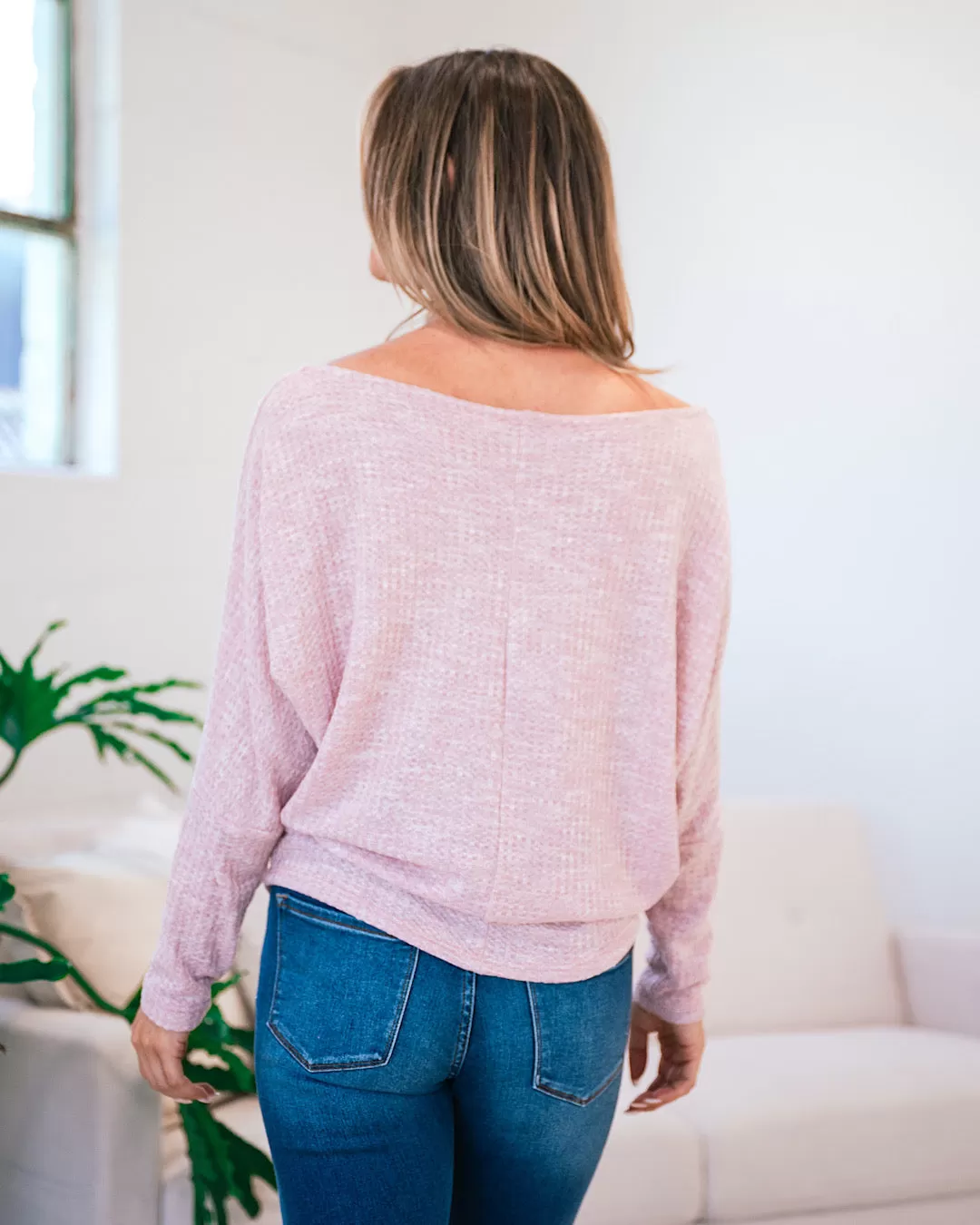 Selena Waffle Knit Dolman Top - Blush