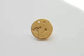 Shiny Vermeil Gold Dandelion Disc Charm- 18k gold plated over Sterling Silver Circle Dandelion Pendant, Round Gold Dandelion Flower