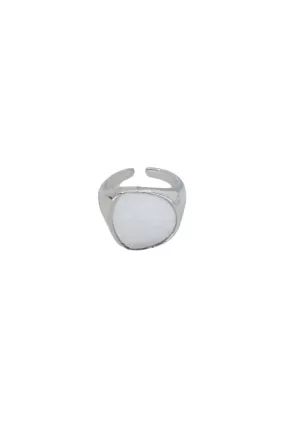 Silver Pearlized Stone Adjustable Ring