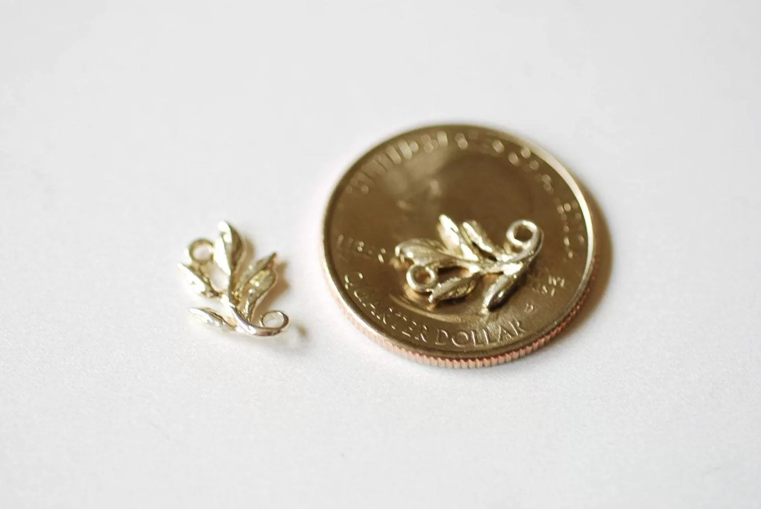 Sterling Wholesale Silver Fern Leaf Charm Connector - 925 Silver Flower Leaf Charm Connector, Silver Leaf Charm Connector Spacer Link