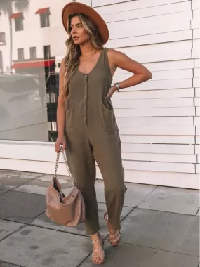 Sunset and Swim – Jumpsuit mit U-Ausschnitt und breiten Trägern in Übergröße