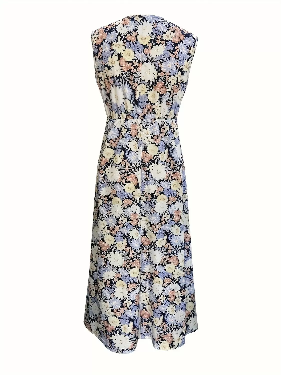 Sunset Vacation Floral Sleeveless Midi Dress