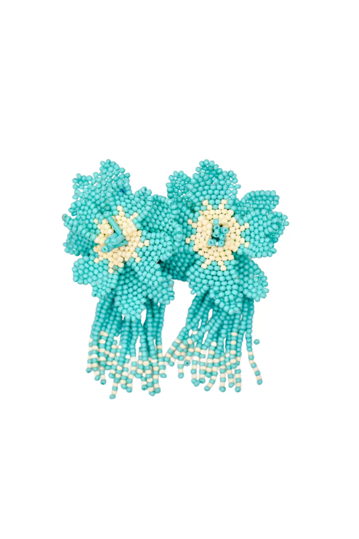 Teal Flower Fringe Earrings