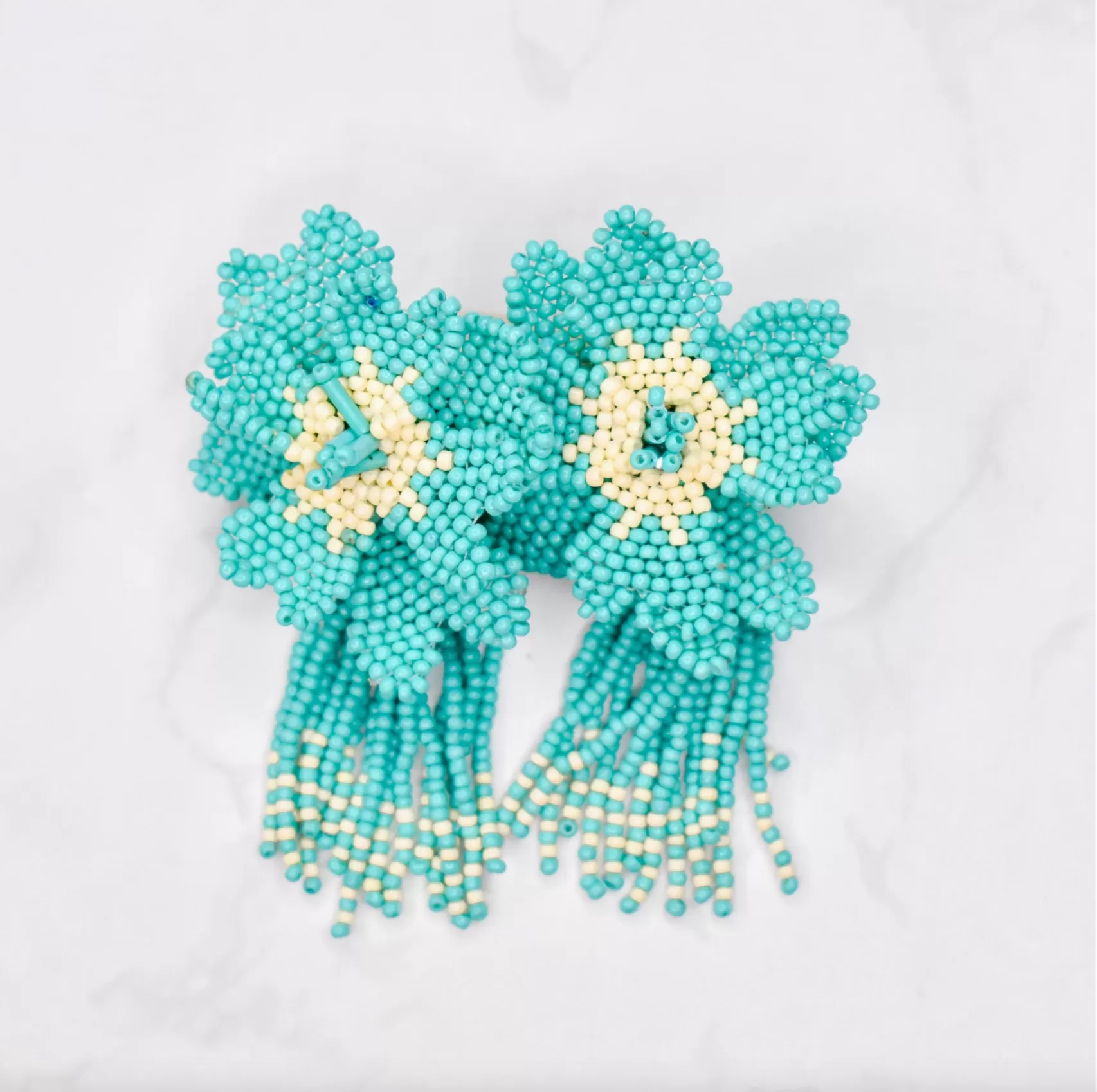 Teal Flower Fringe Earrings