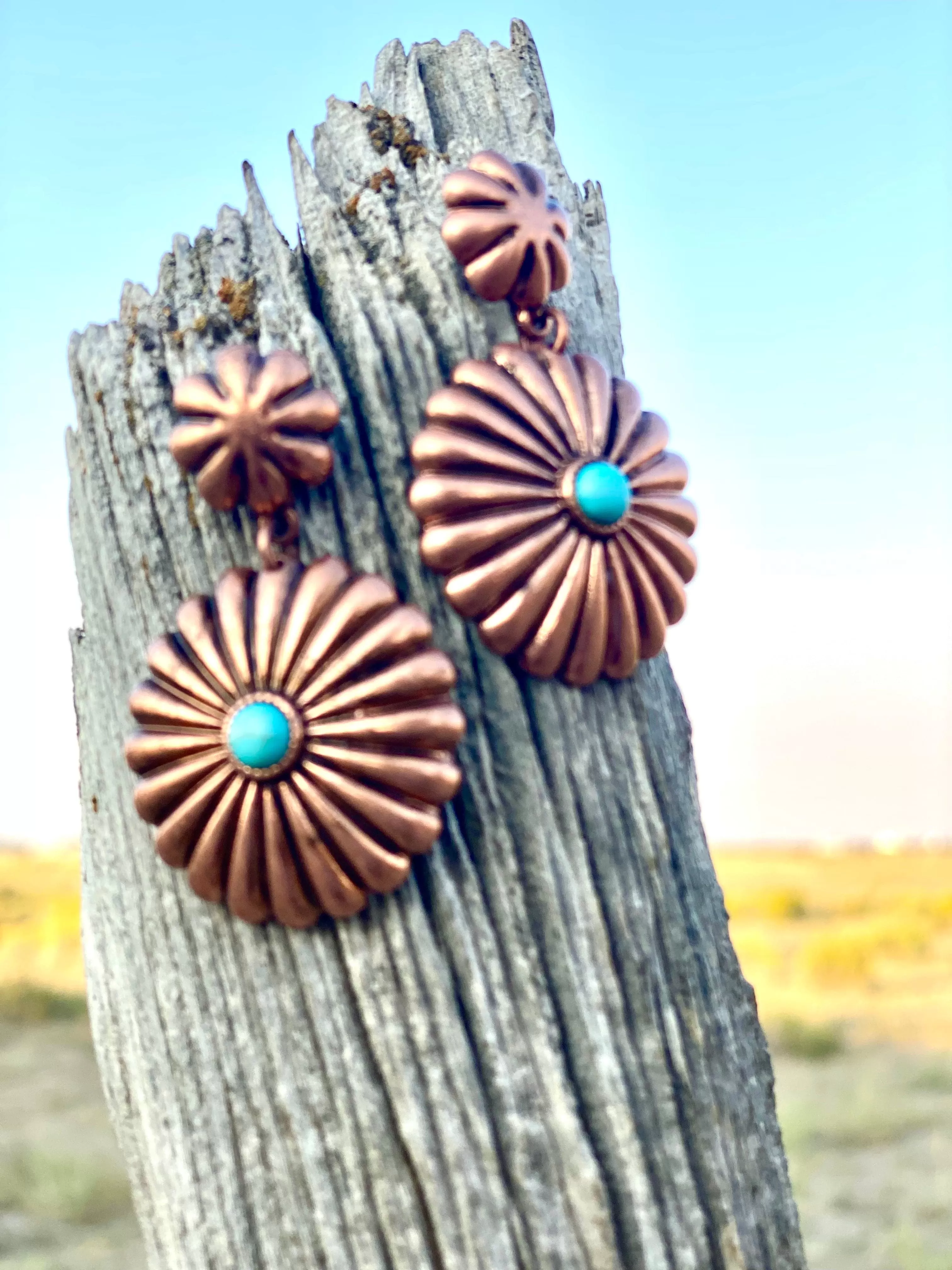 The Copper Concho with Turquoise Oval Earrings