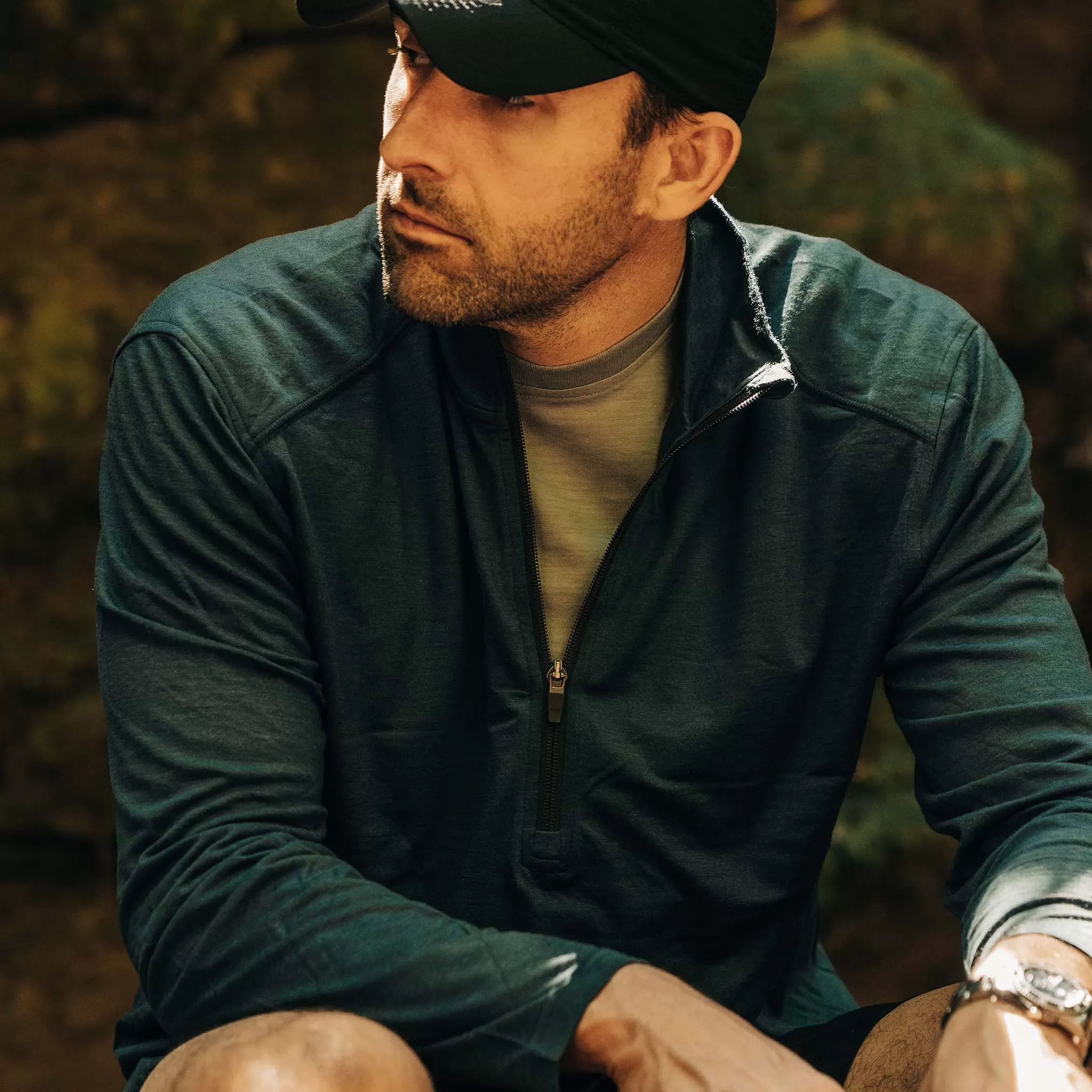 The Merino Half Zip in Forest