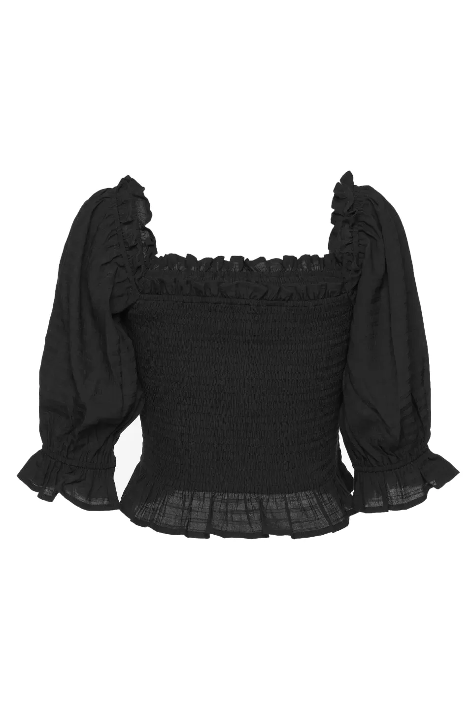 Turn It Up Black Shirred Puff Sleeve Crop Top