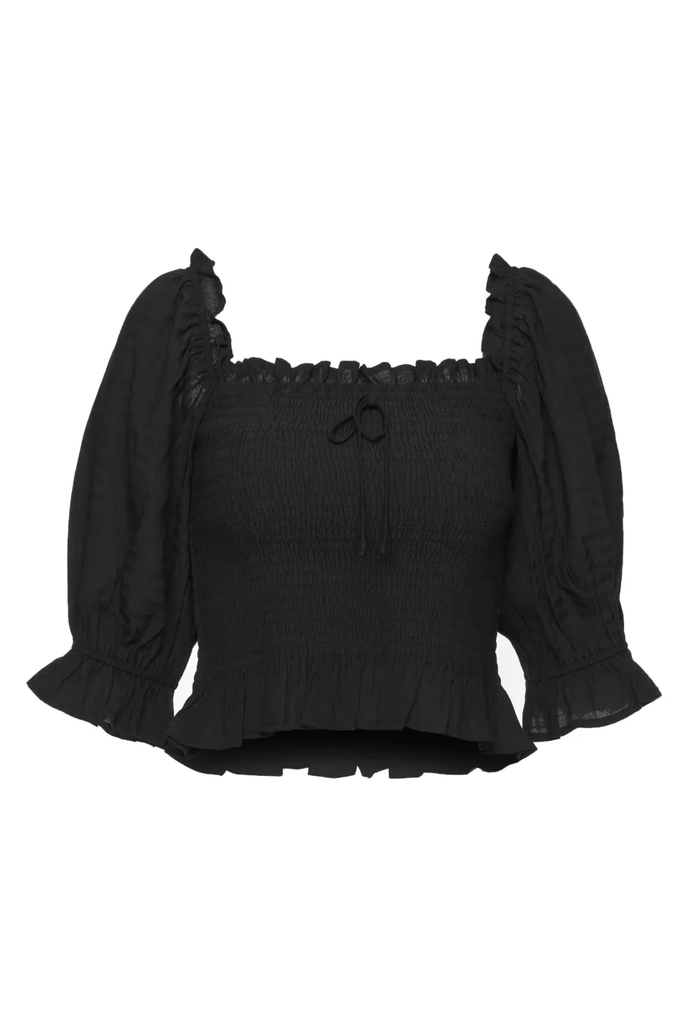 Turn It Up Black Shirred Puff Sleeve Crop Top