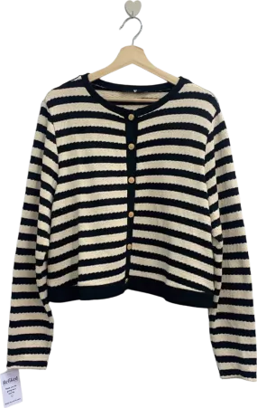 Very Black & Cream Striped Button Cardigan UK 18