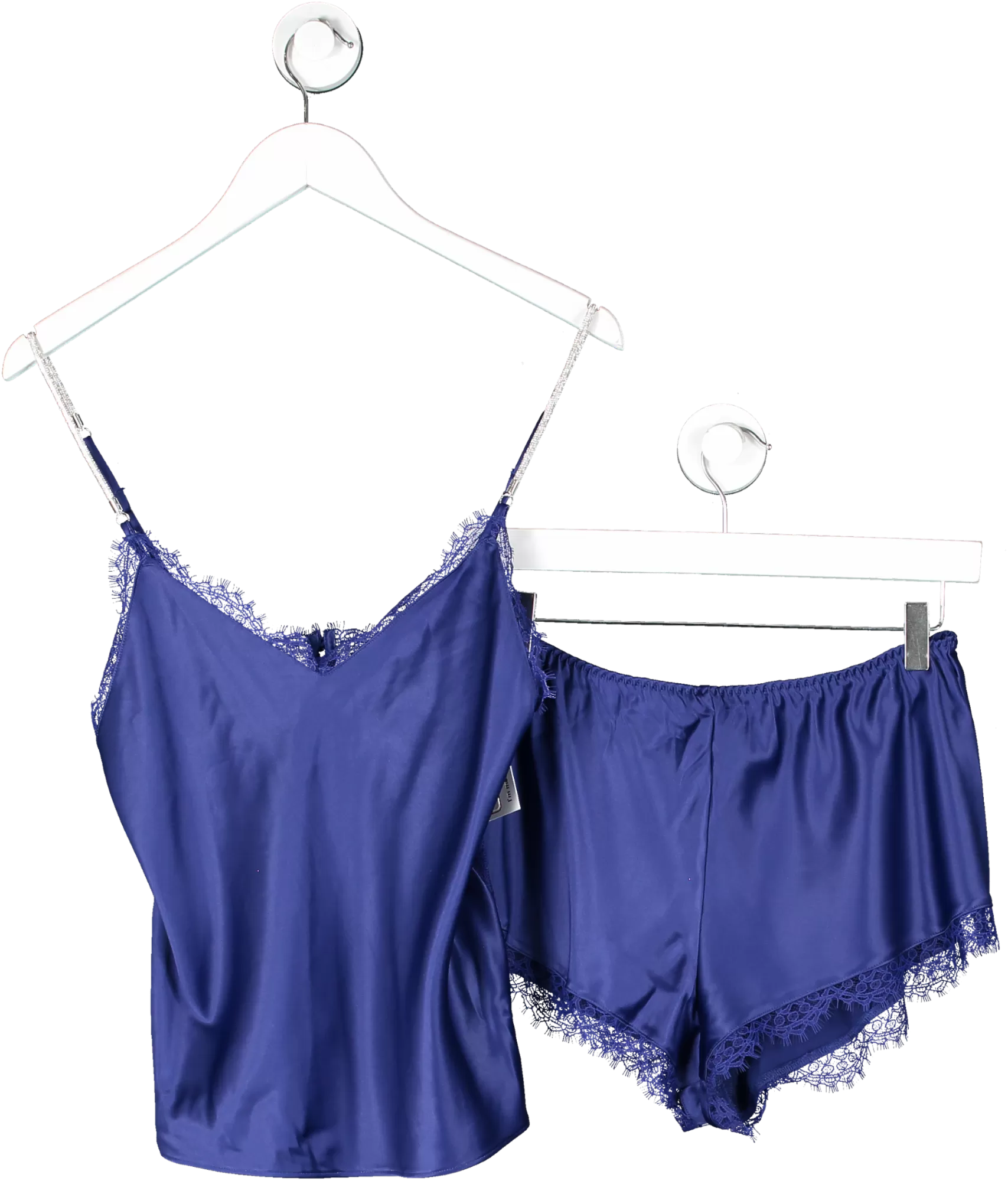 Victoria's Secret Blue Satin Lace Back Cami Set With Dimante Straps UK S