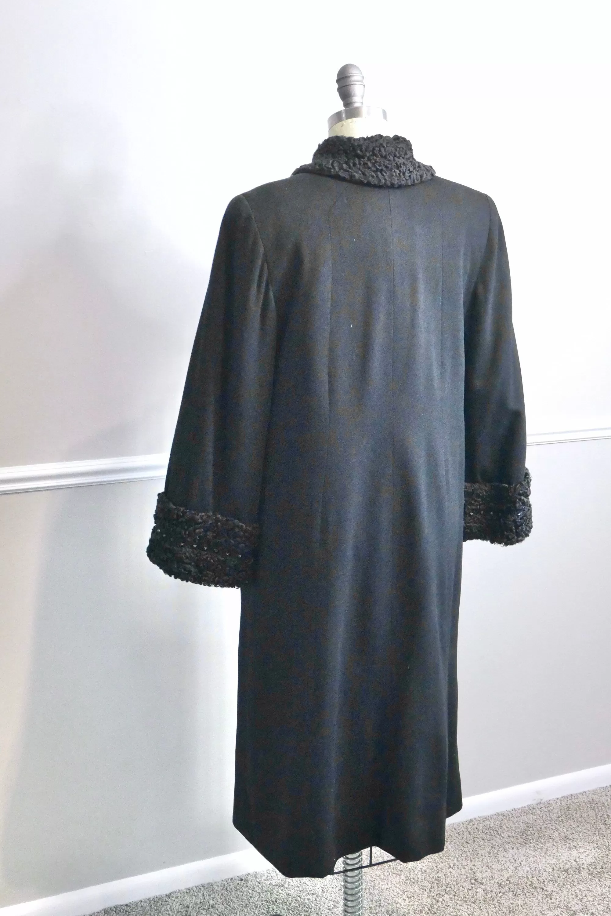 Vintage 1940s Studded Coat / 40s retro wool gaberdine old Hollywood full length coat size S